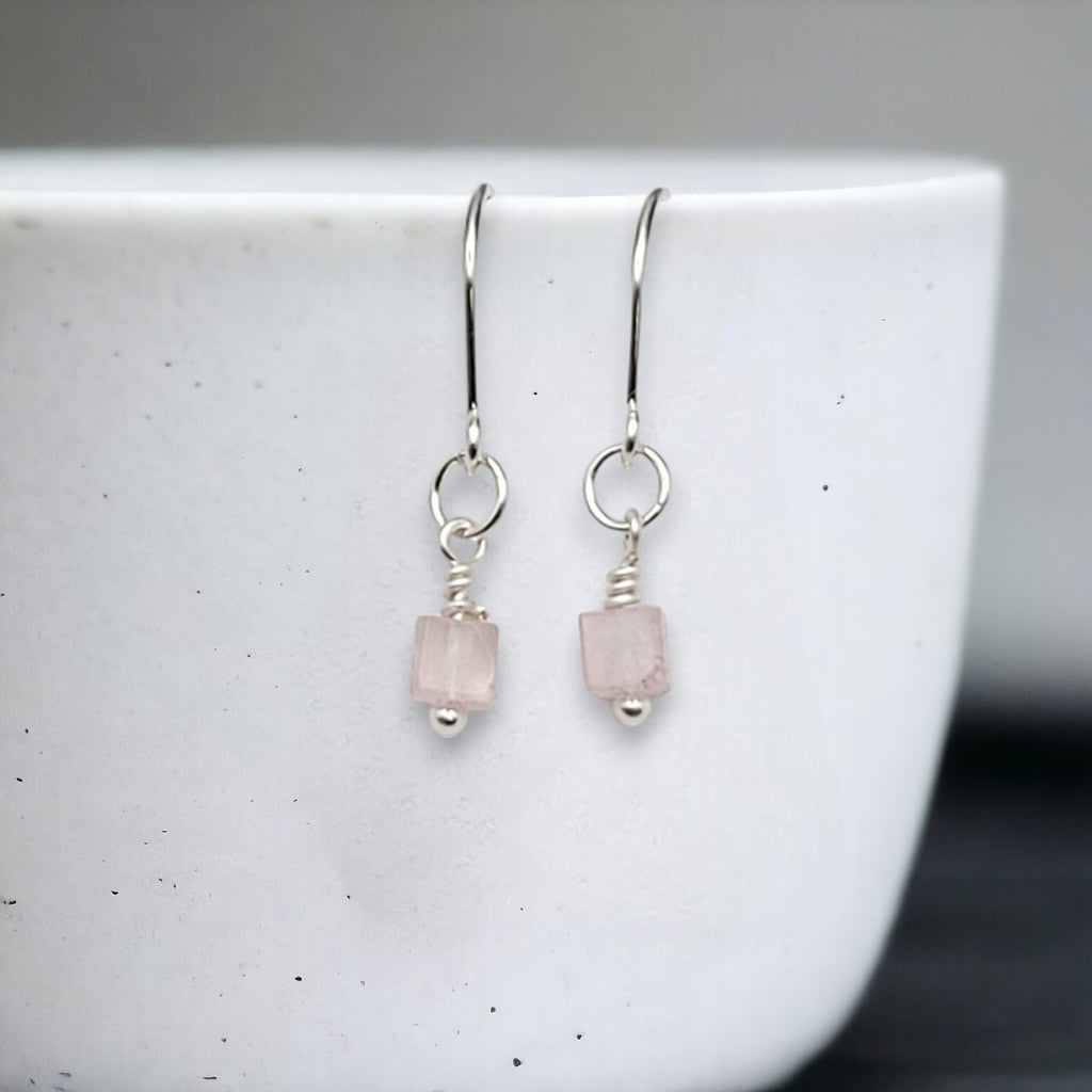 Cube - Small Rose Quartz Earrings Earrings Bijou by SAM   