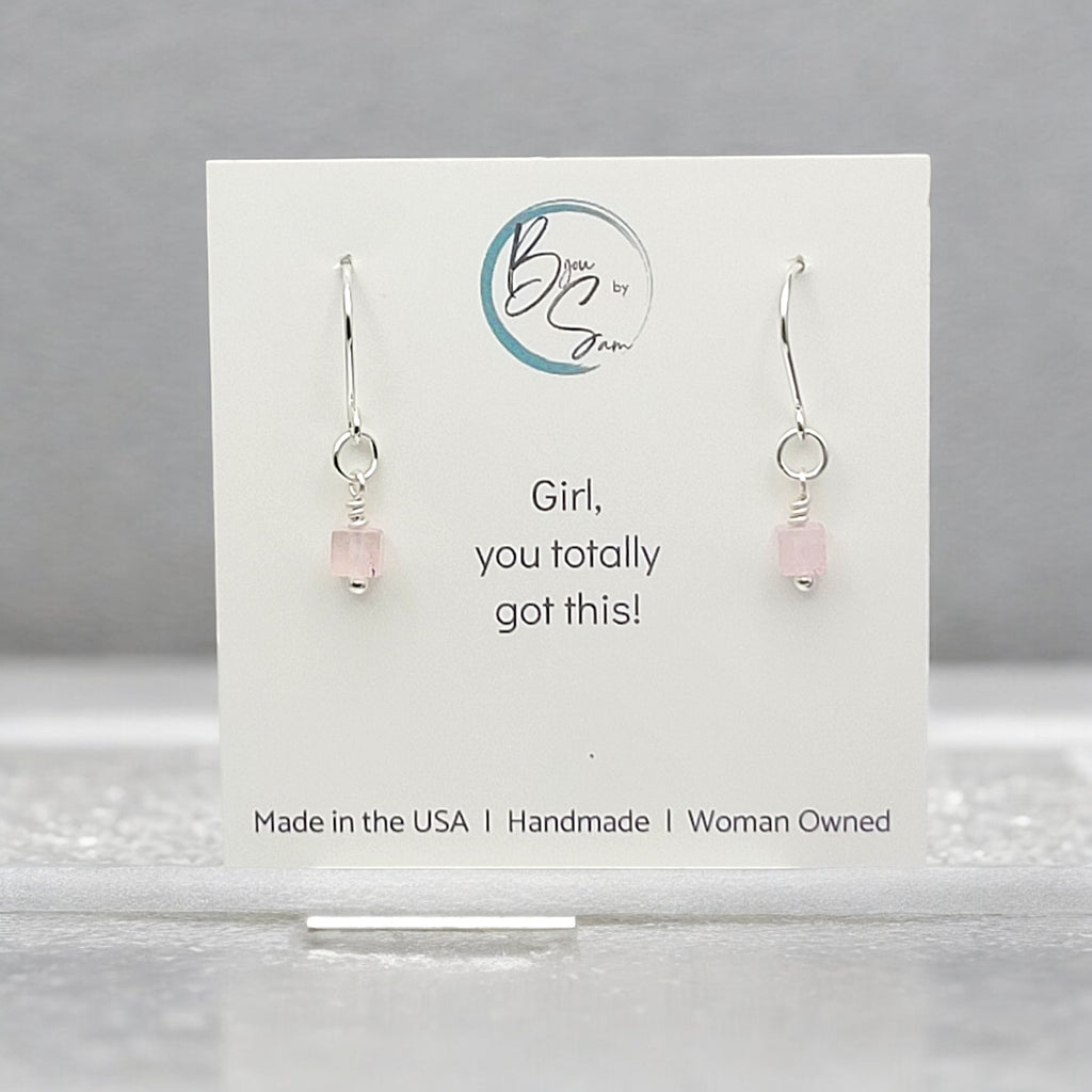 Cube - Small Rose Quartz Earrings Earrings Bijou by SAM   