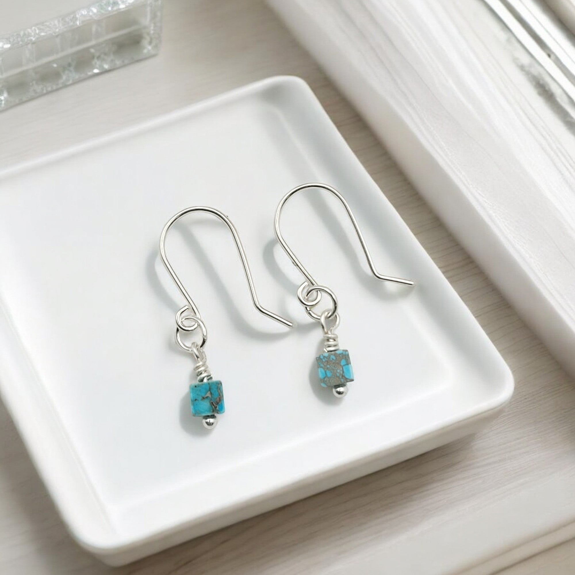 Cube - Small Silver & Turquoise Earrings Bijou by SAM Sterling Silver