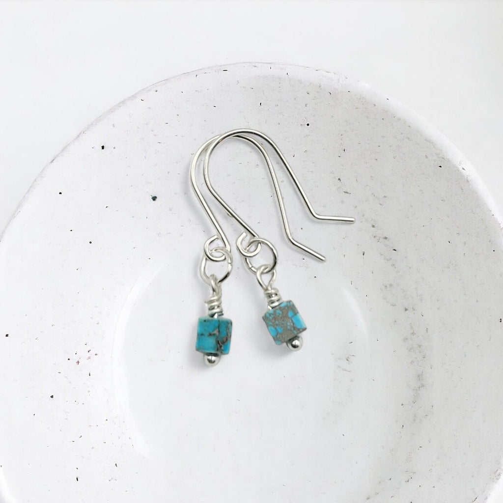 Cube - Small Silver & Turquoise Earrings Bijou by SAM   