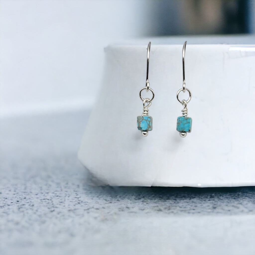 Cube - Small Silver & Turquoise Earrings Bijou by SAM   