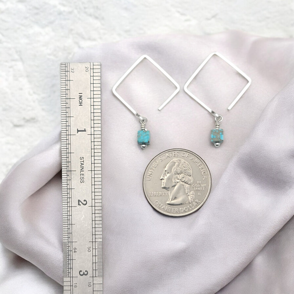 Cube - Silver Square Threaders with Turquoise Earrings Bijou by SAM   