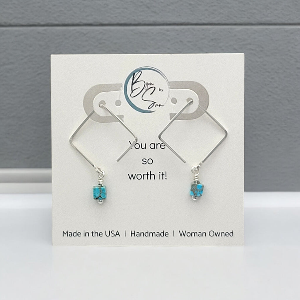 Cube - Silver Square Threaders with Turquoise Earrings Bijou by SAM   