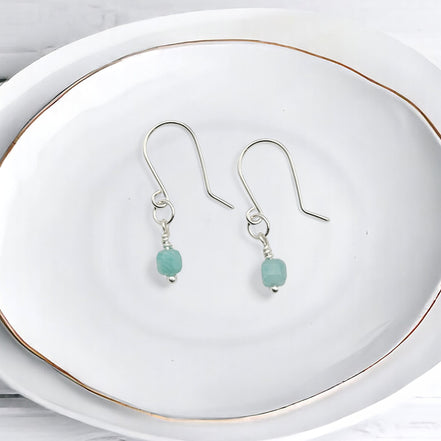 Cube - Small Silver & Amazonite Earrings Earrings Bijou by SAM Sterling Silver