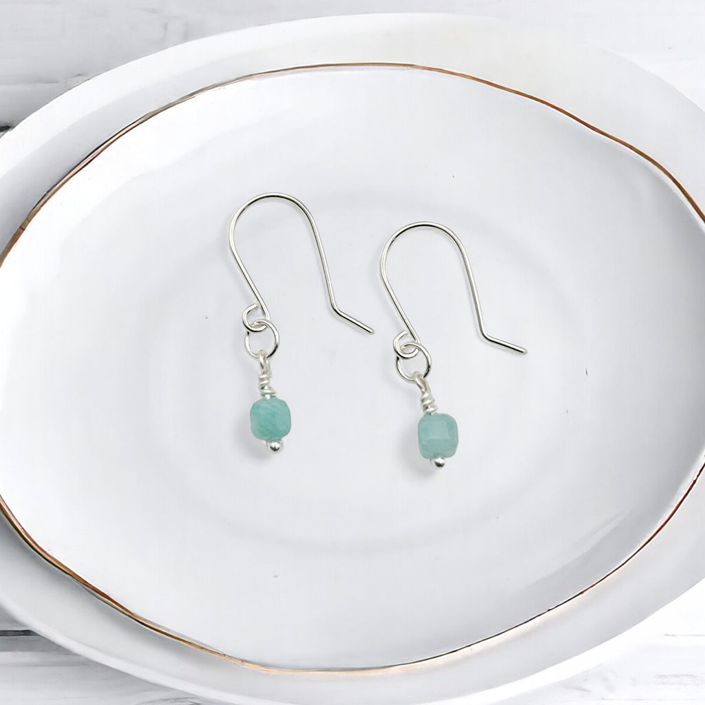 Cube - Small Sterling Silver & Amazonite Earrings Earrings Bijou by SAM   