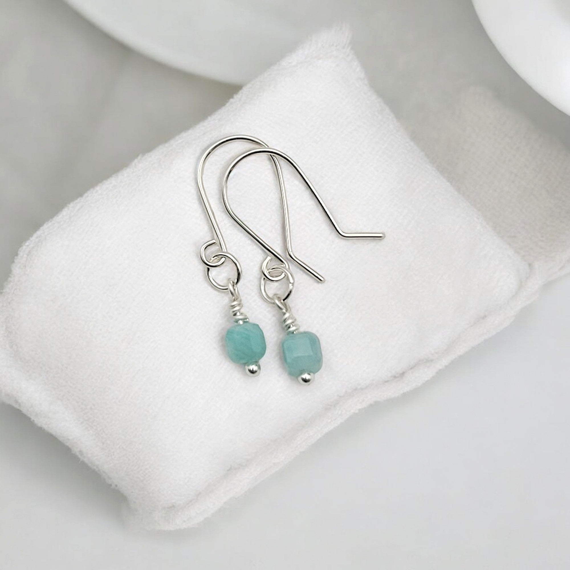 Cube - Small Silver & Amazonite Earrings Earrings Bijou by SAM Silver-plated