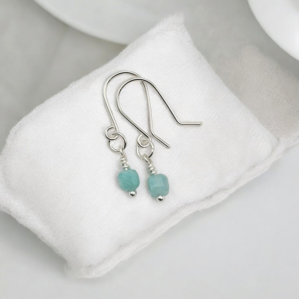 Cube - Small Sterling Silver & Amazonite Earrings Earrings Bijou by SAM   