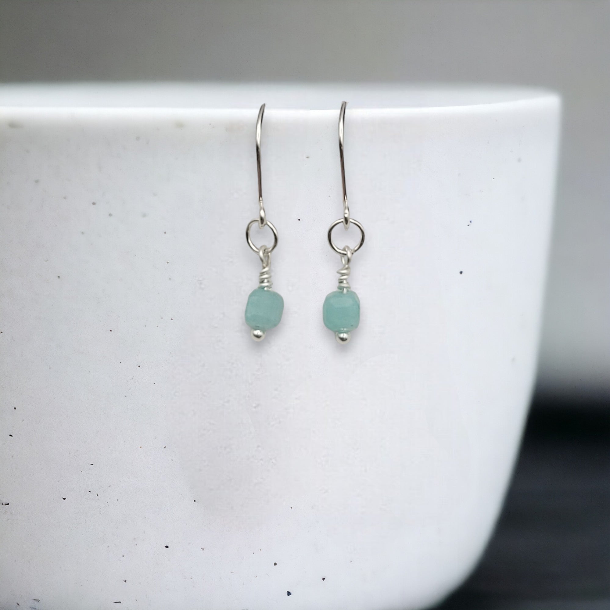 Cube - Small Silver & Amazonite Earrings Earrings Bijou by SAM