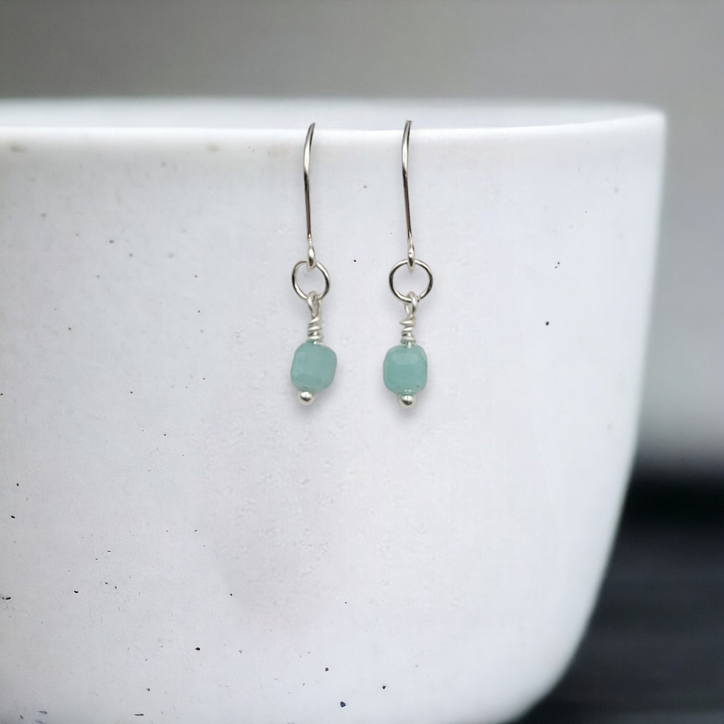 Cube - Small Sterling Silver & Amazonite Earrings Earrings Bijou by SAM   