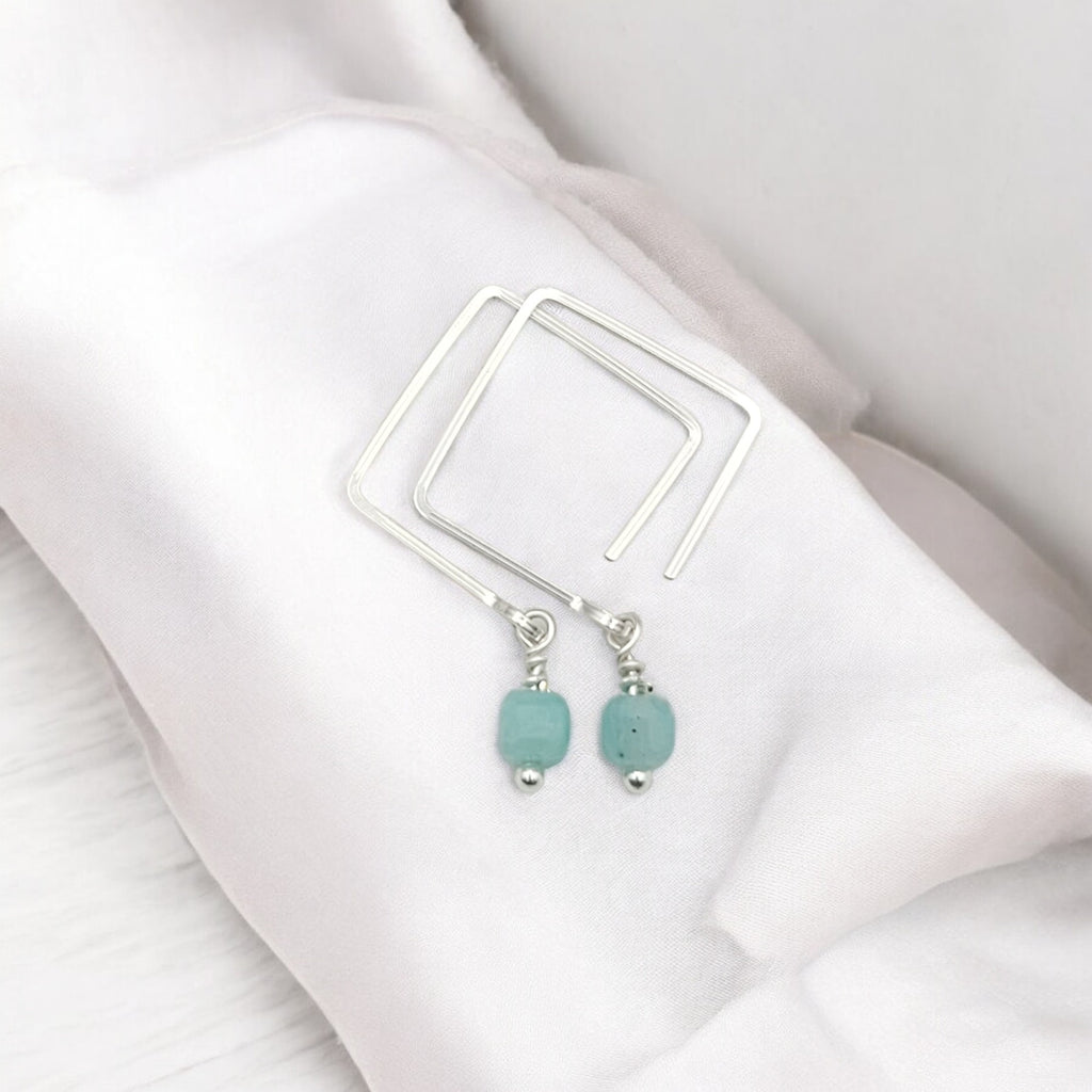 Cube - Square Threaders with Amazonite Earrings Bijou by SAM   