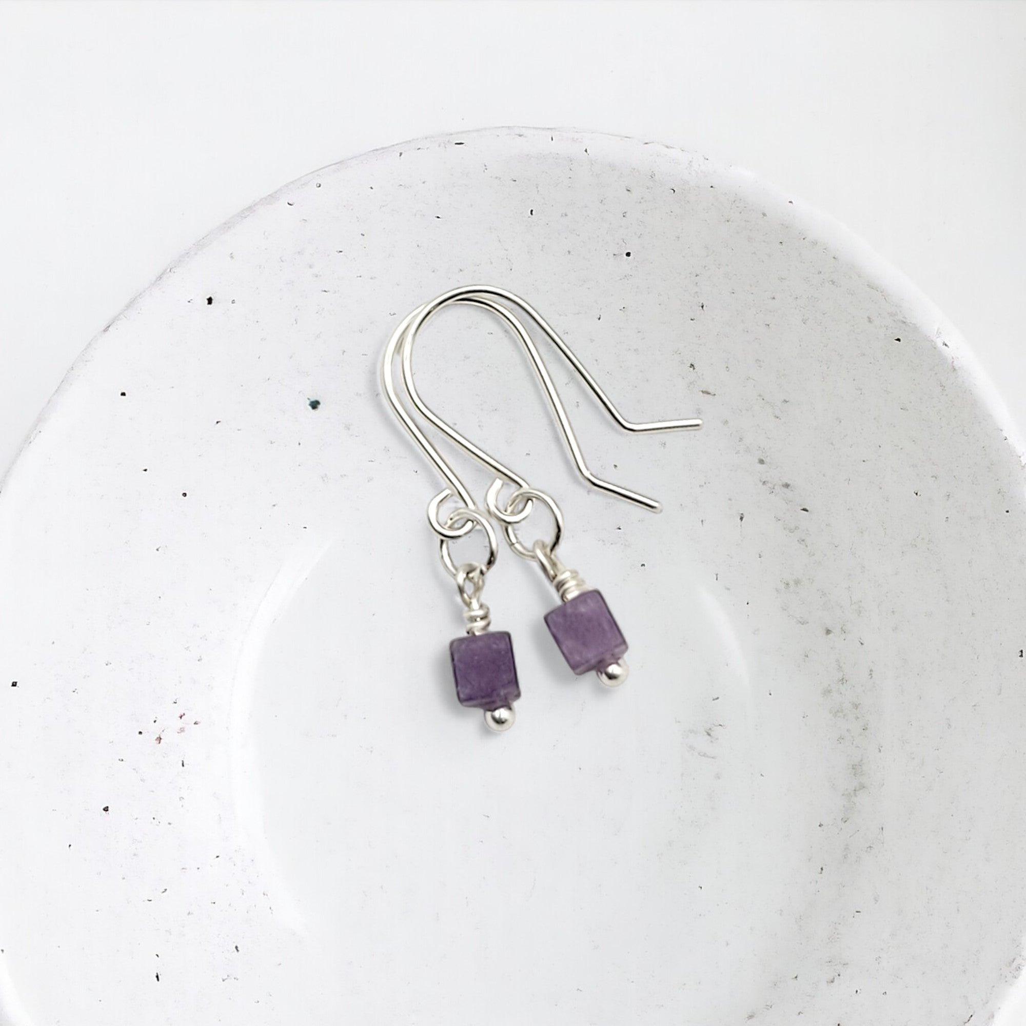 Cube - Small Silver & Amethyst Dangle Earrings Earrings Bijou by SAM Sterling Silver