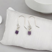 Cube - Small Silver & Amethyst Dangle Earrings Earrings Bijou by SAM   