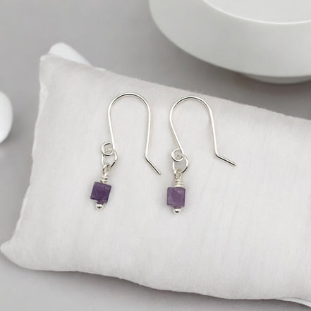 Cube - Small Silver & Amethyst Dangle Earrings Earrings Bijou by SAM   