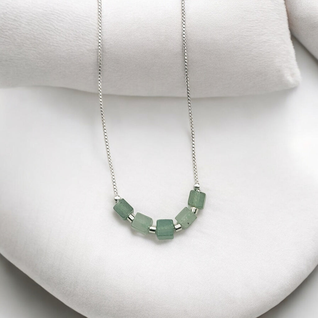 Cube - Sterling Silver & Green Aventurine Necklace Bijou by SAM   