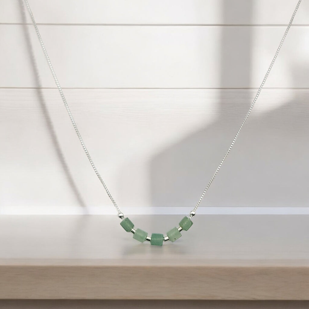 Cube - Sterling Silver & Green Aventurine Necklace Bijou by SAM   