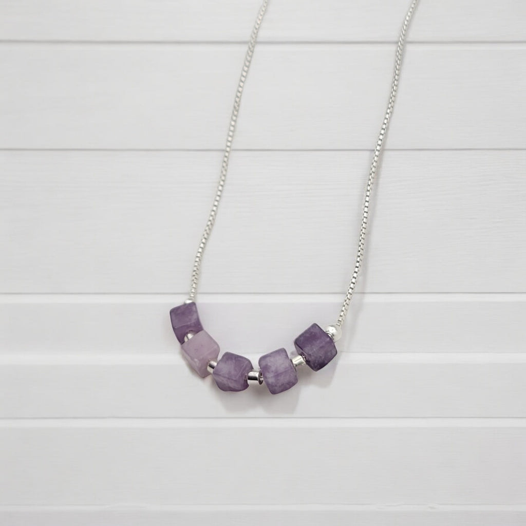 Cube - Sterling Silver & Amethyst Necklace Necklace Bijou by SAM   