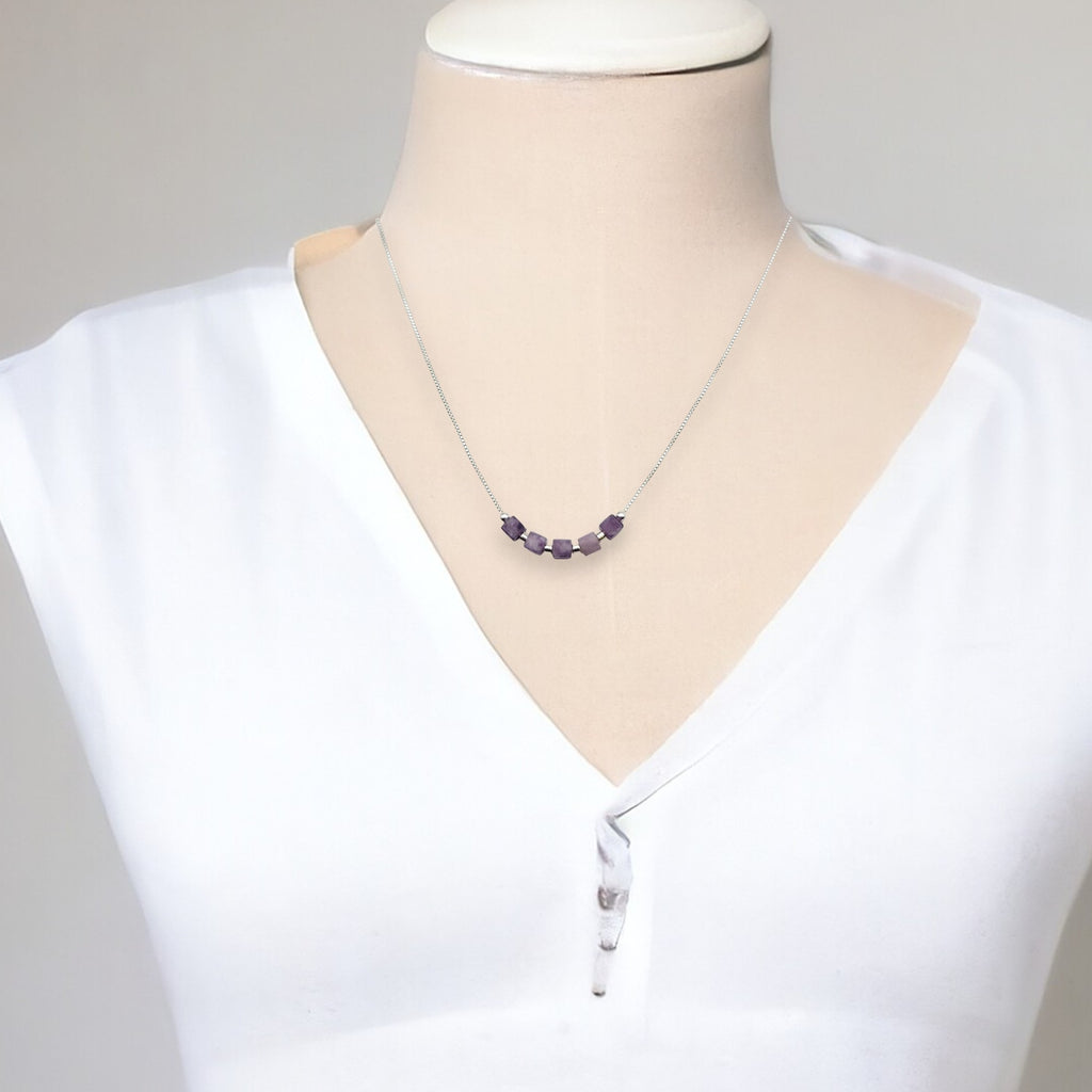 Cube - Sterling Silver & Amethyst Necklace Necklace Bijou by SAM   