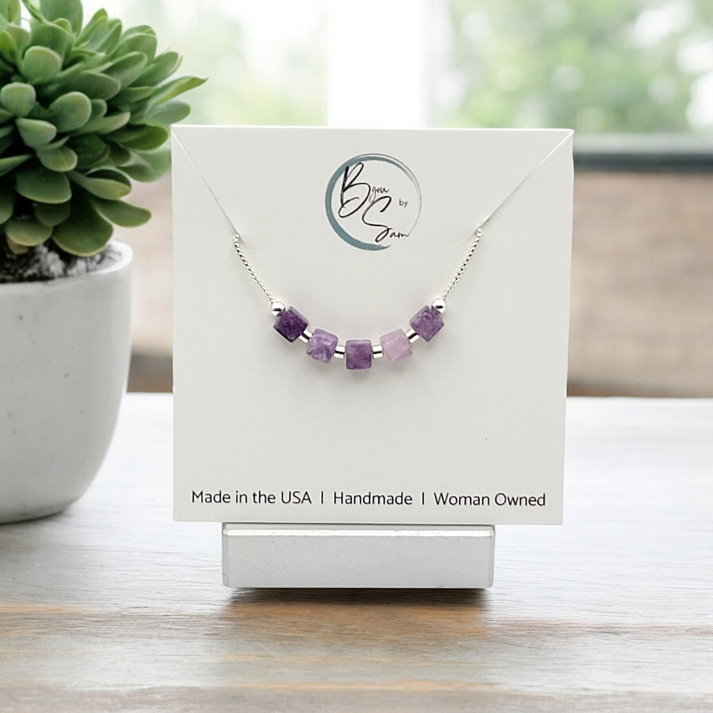 Cube - Sterling Silver & Amethyst Necklace Necklace Bijou by SAM   