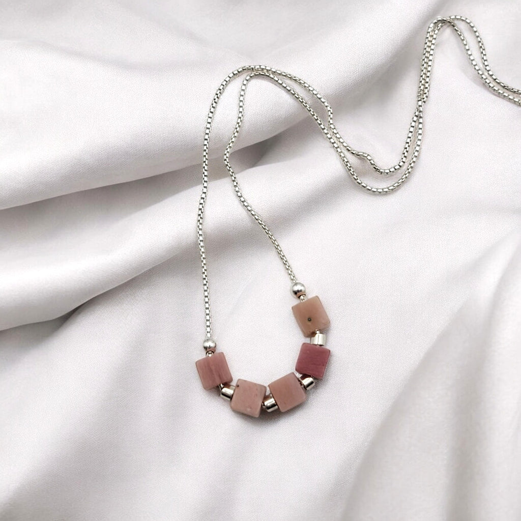 Cube - Silver & Pink Rhodonite Necklace Necklace Bijou by SAM   