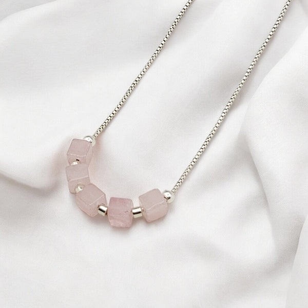 Cube - Silver & Rose Quartz Necklace Necklace Bijou by SAM   