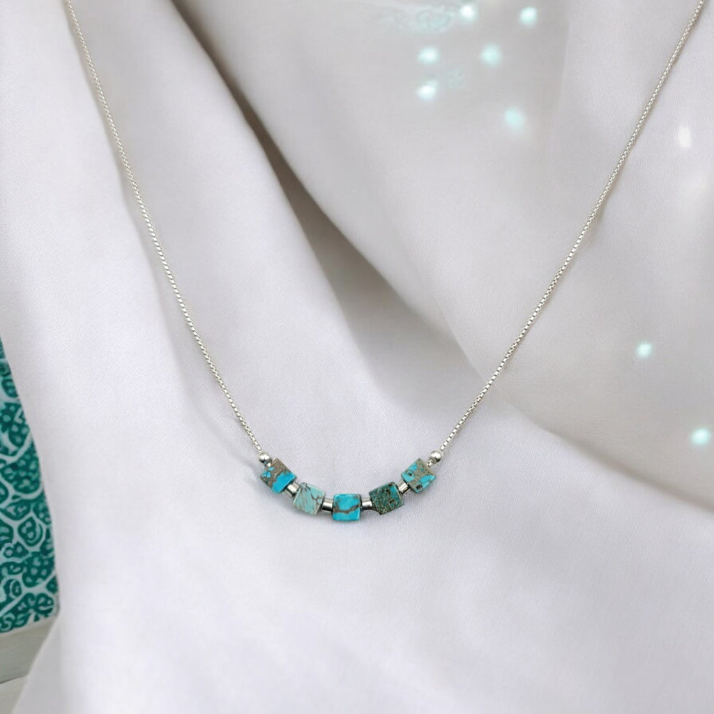 Cube - Silver Necklace with Turquoise Cubes Earrings Bijou by SAM   