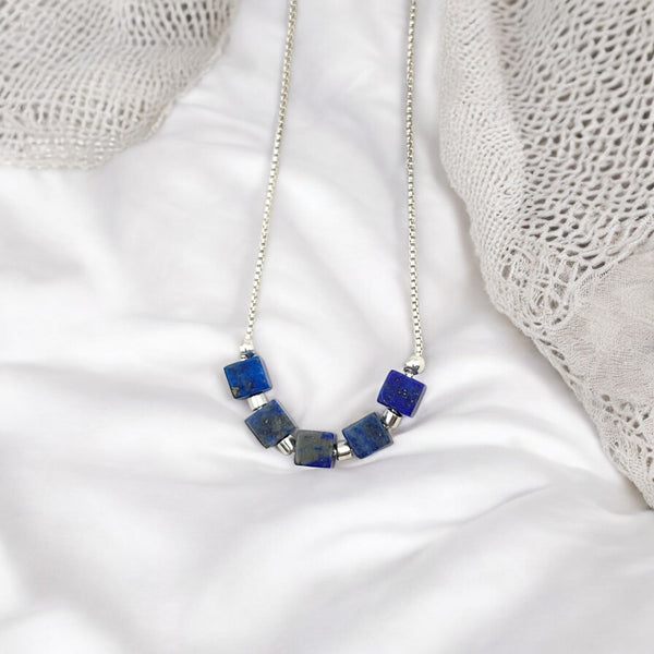 Cube - Silver & Lapis Lazuli Necklace Necklace Bijou by SAM   