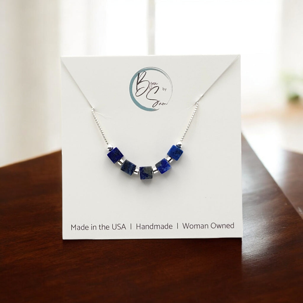 Cube - Silver & Lapis Lazuli Necklace Necklace Bijou by SAM   