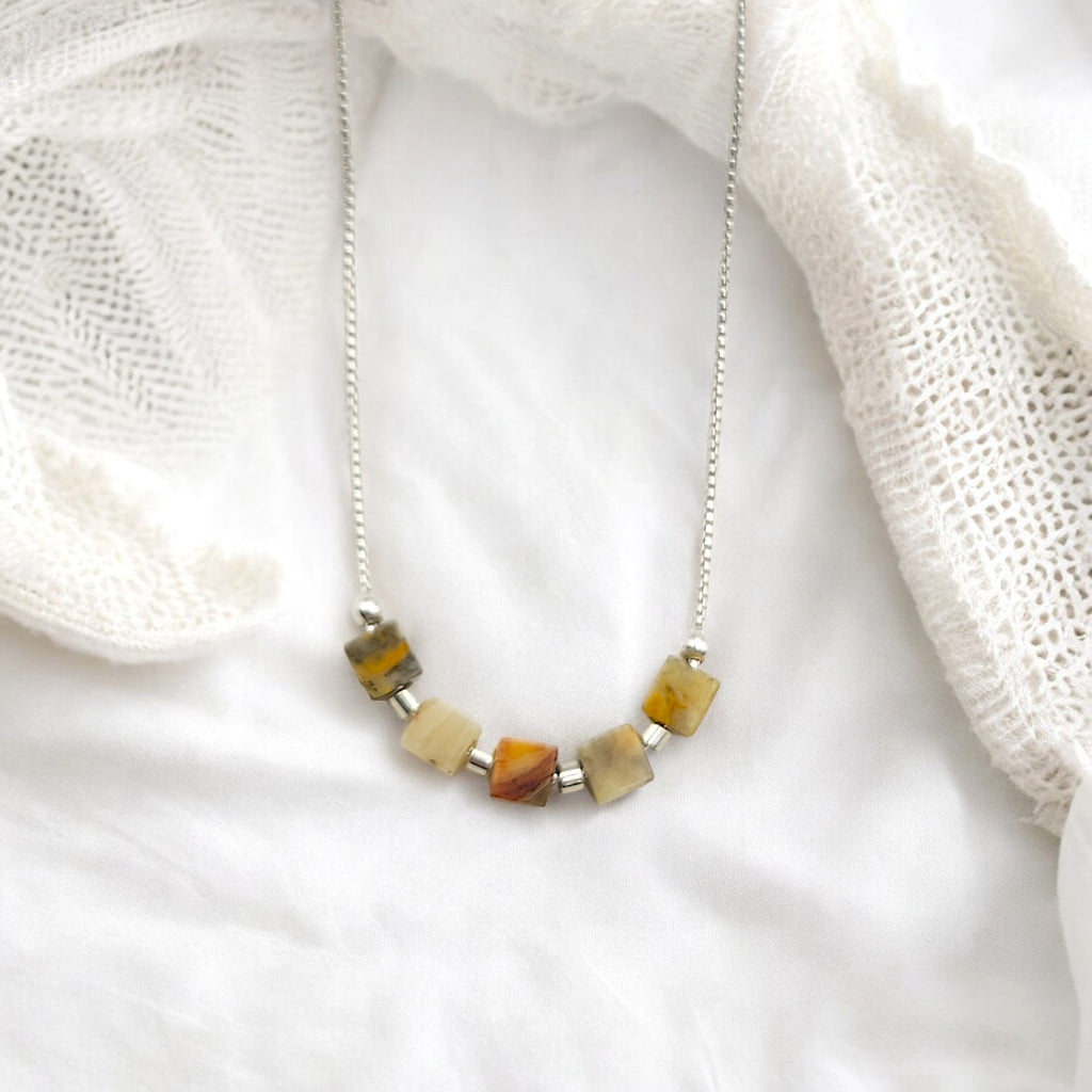 Cube - Silver & Crazy Lace Agate Necklace Necklace Bijou by SAM   