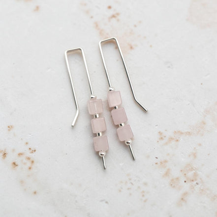 Cube - Rose Quartz & Silver Threaders