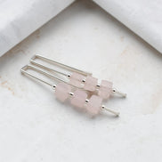Cube - Rose Quartz & Silver Threaders