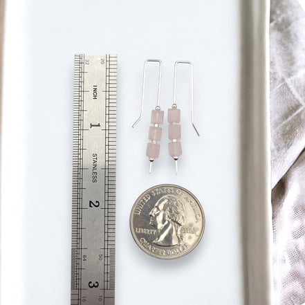 Cube - Rose Quartz & Silver Threaders Earrings Bijou by SAM   
