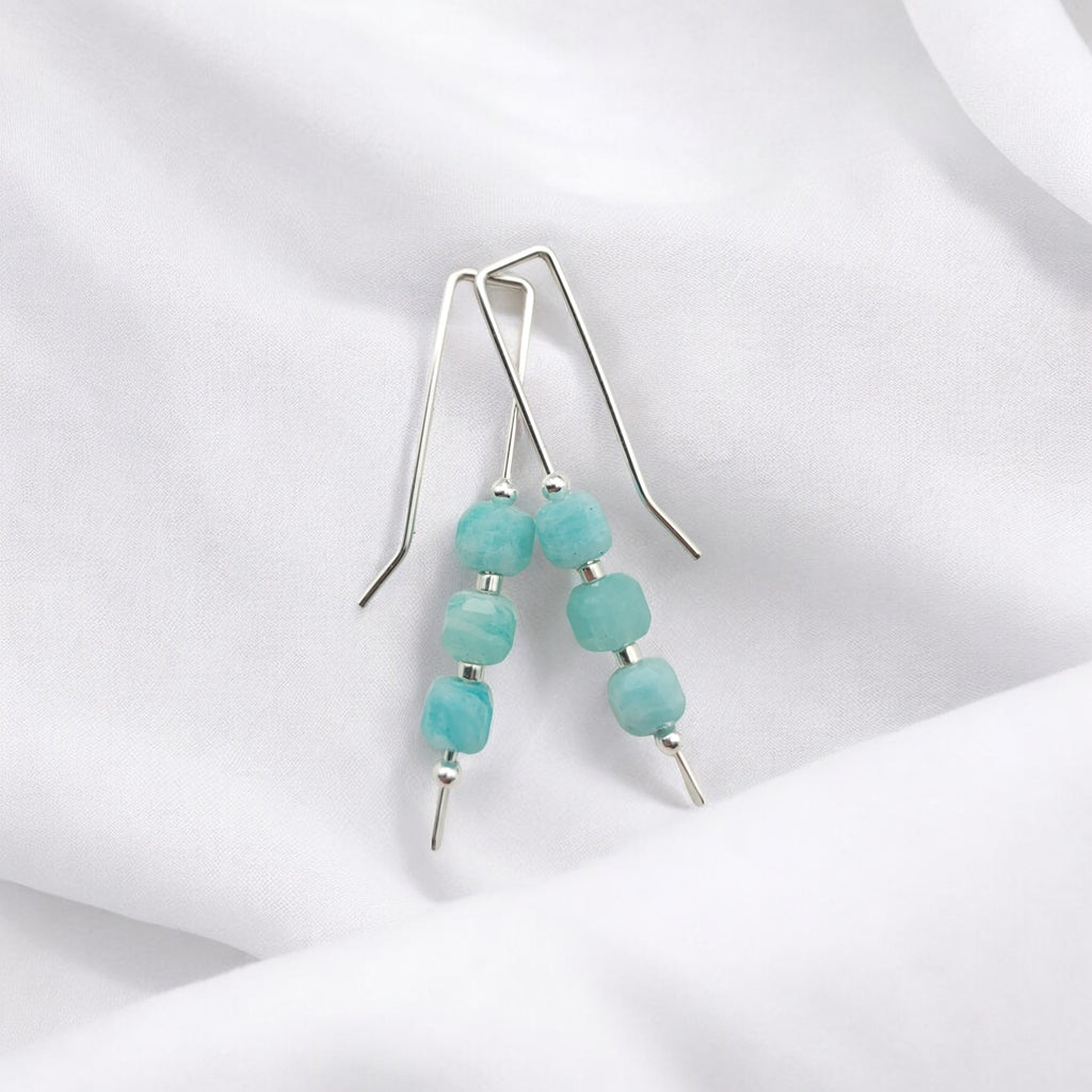 Cube - Silver & Amazonite Threaders Earrings Bijou by SAM   