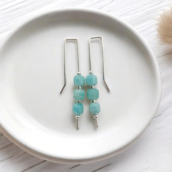 Cube - Silver & Amazonite Threaders Earrings Bijou by SAM   