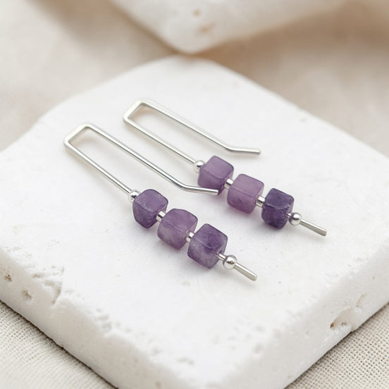 Cube - Silver & Amethyst Threaders