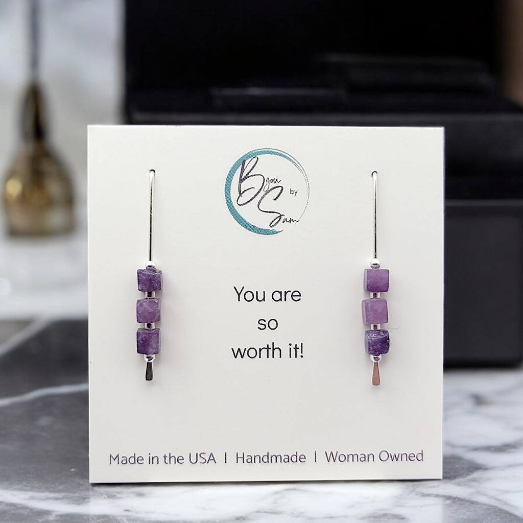 Cube - Silver & Amethyst Threaders Earrings Bijou by SAM   