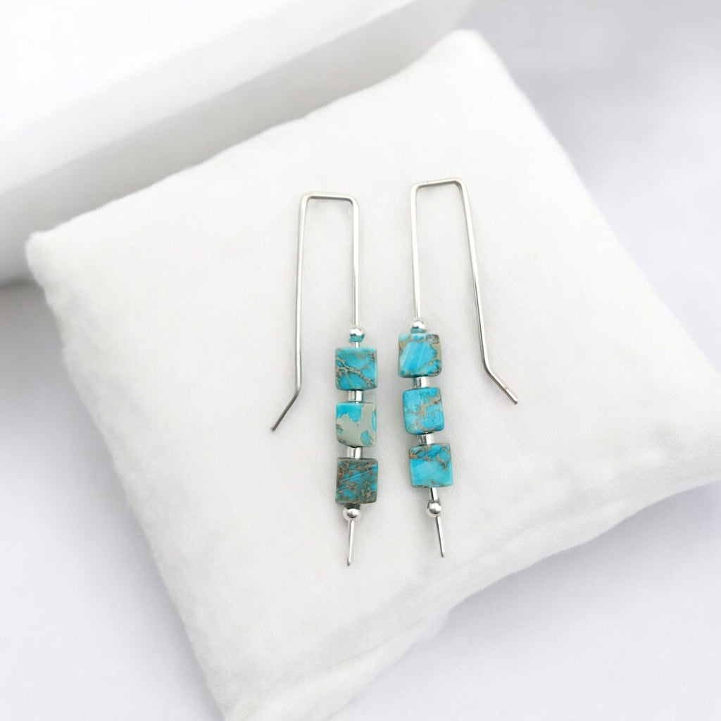 Cube - Turquoise & Silver Threaders Earrings Bijou by SAM   