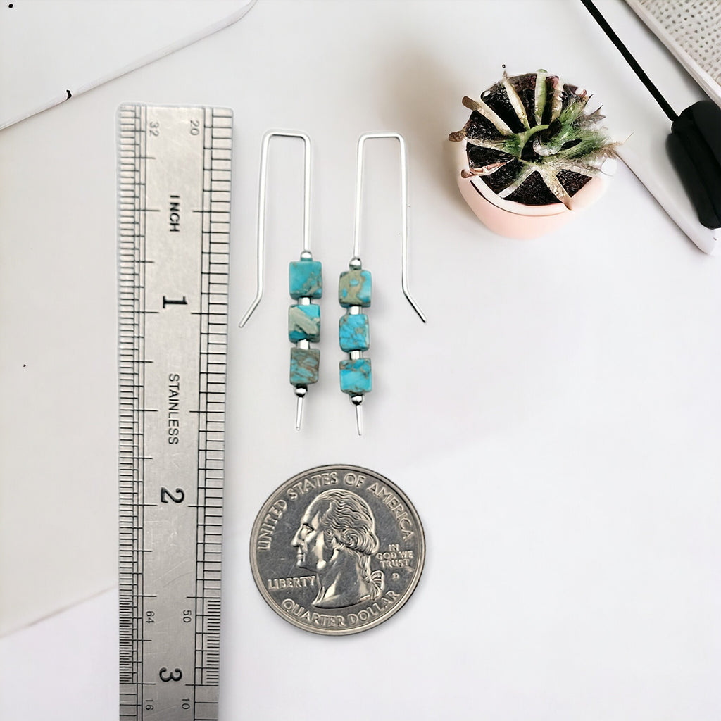 Cube - Turquoise & Silver Threaders Earrings Bijou by SAM   