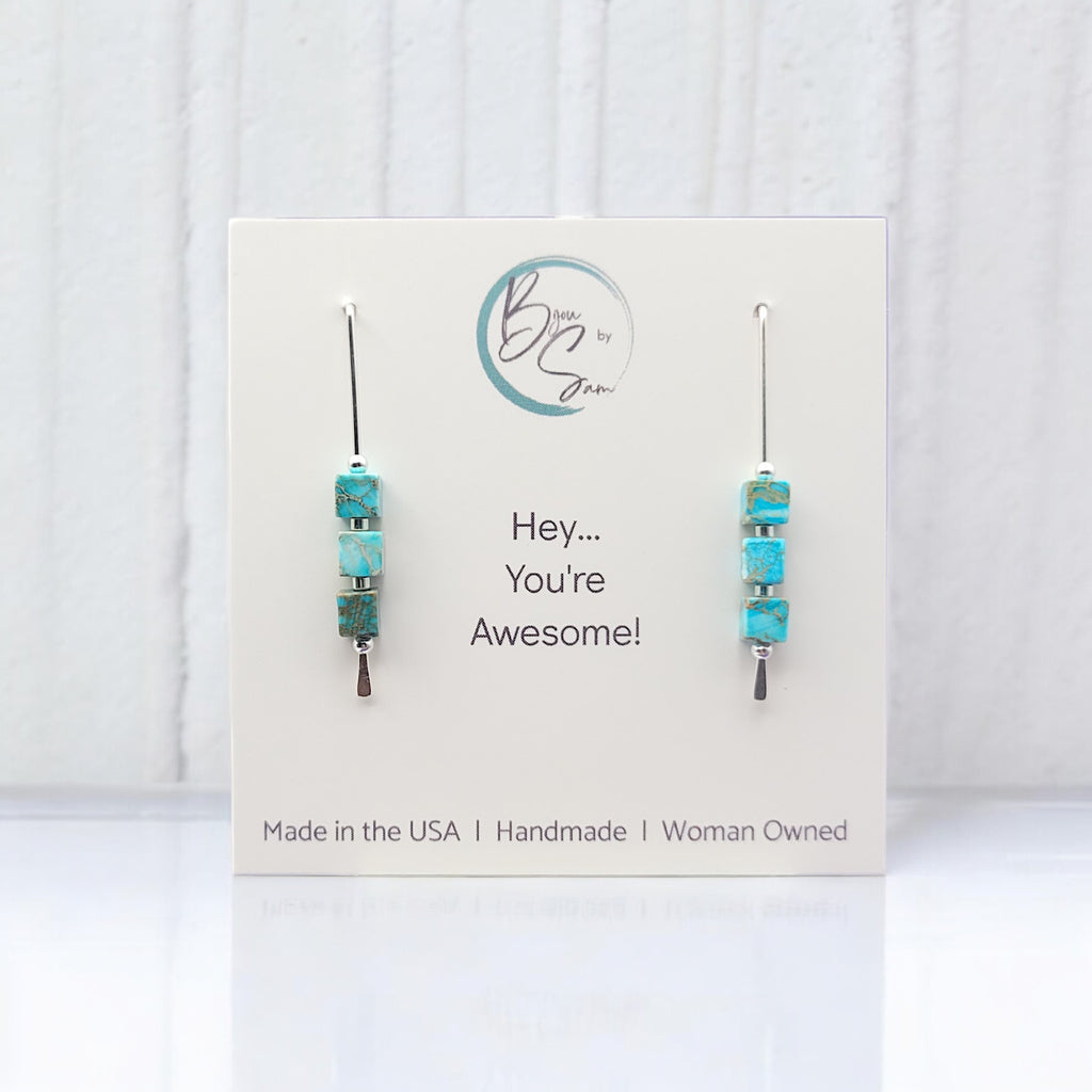 Cube - Turquoise & Silver Threaders Earrings Bijou by SAM   