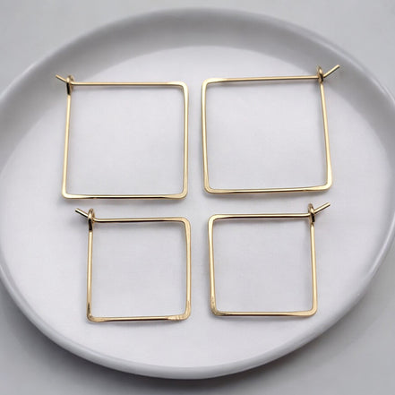 True - Square Gold Hoop Earrings Earrings Bijou by SAM Small  