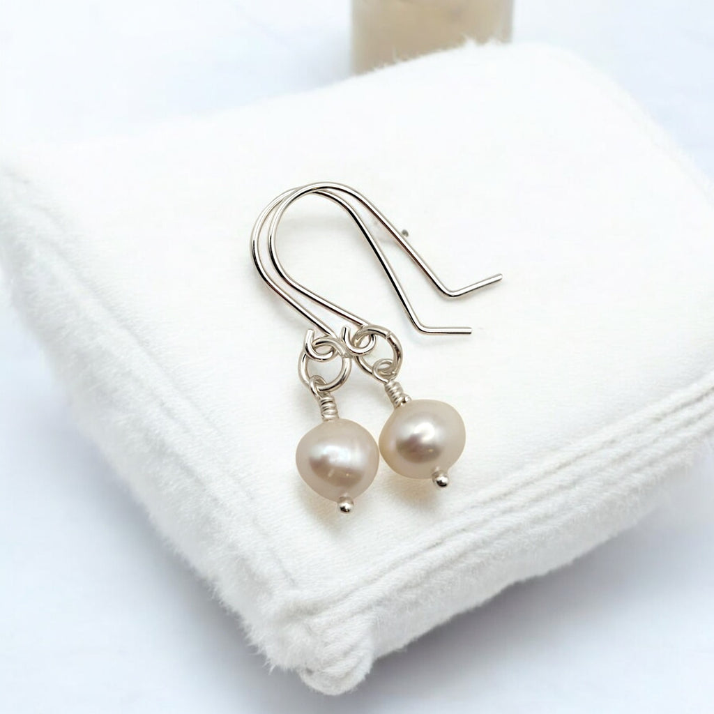 Pearl - Silver & Ivory Dangle Earrings Bijou by SAM   