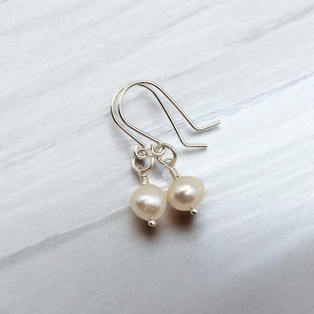 Pearl - Silver & Ivory Dangle Earrings Bijou by SAM   