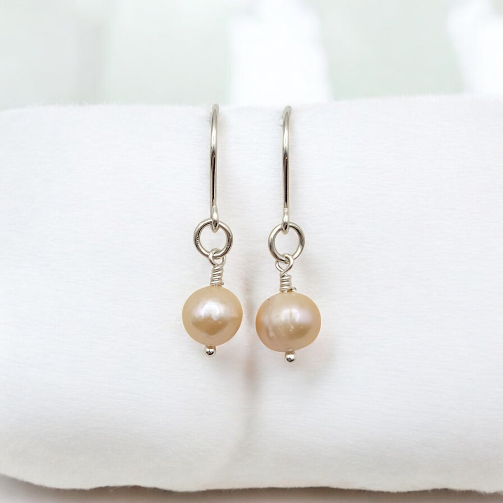 Pearl - Silver & Light Peach Dangle Earrings Bijou by SAM   