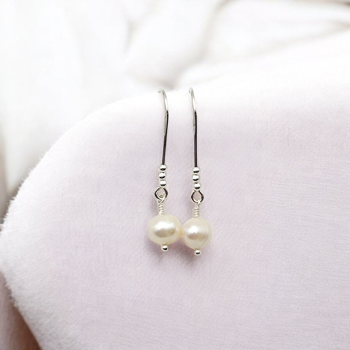 Pearl - Silver & Ivory Threader Earrings Bijou by SAM   