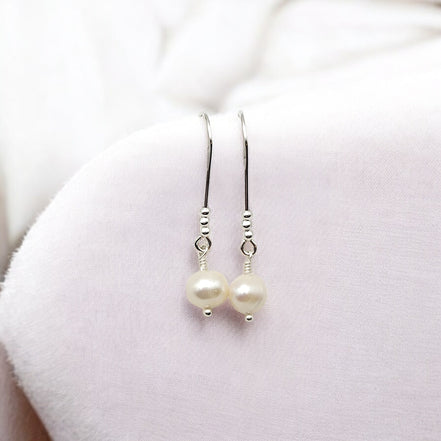Pearl - Silver & Ivory Threader Earrings Bijou by SAM   
