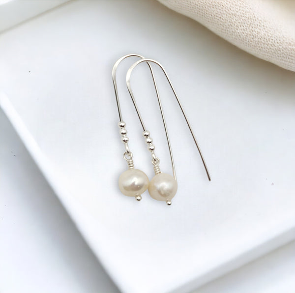 Pearl - Silver & Ivory Threader Earrings Bijou by SAM   