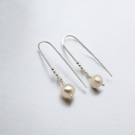 Pearl - Silver & Ivory Threader Earrings Bijou by SAM   