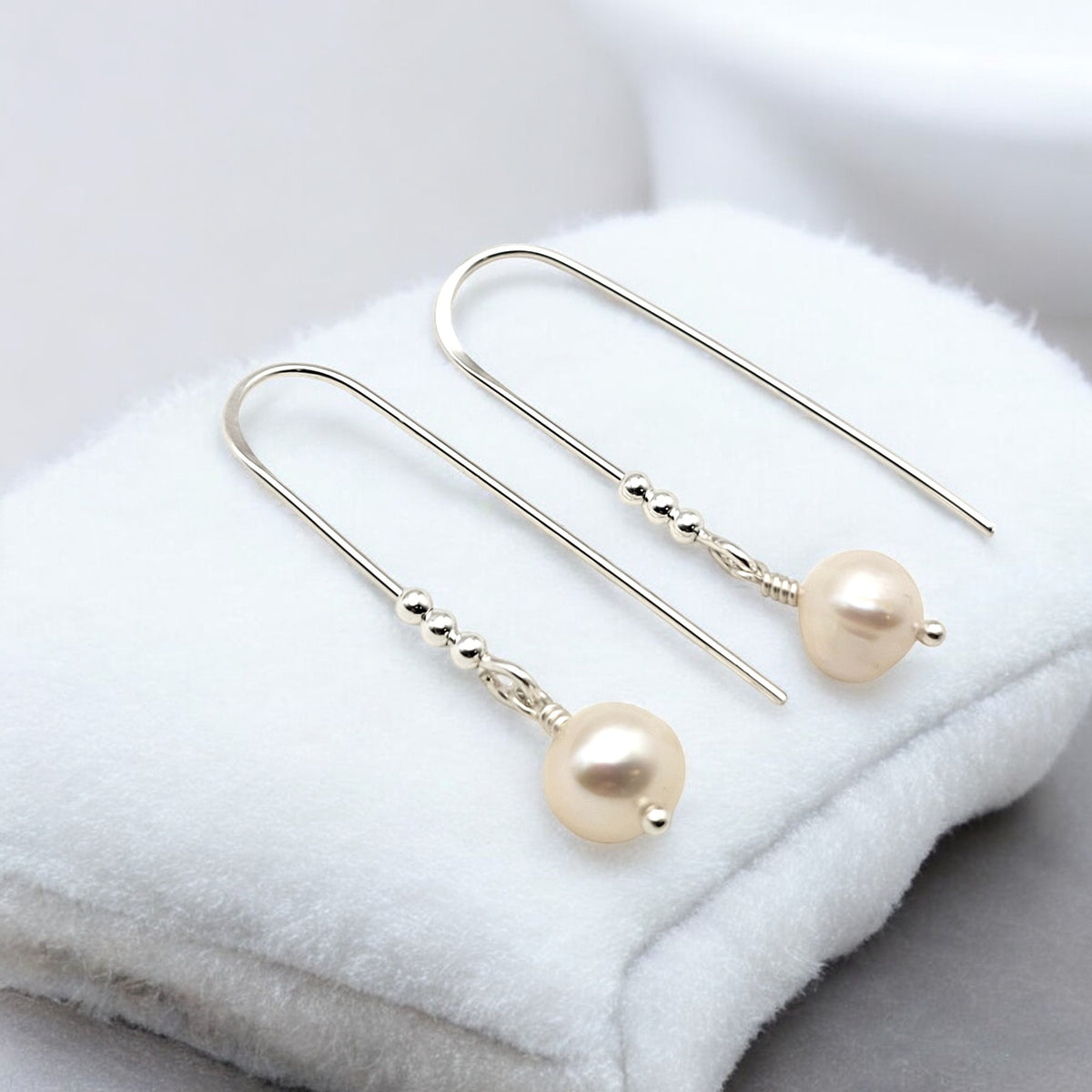 Pearl - Silver & Ivory Threader Earrings Bijou by SAM   
