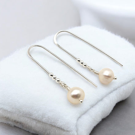 Pearl - Silver & Ivory Threader Earrings Bijou by SAM   