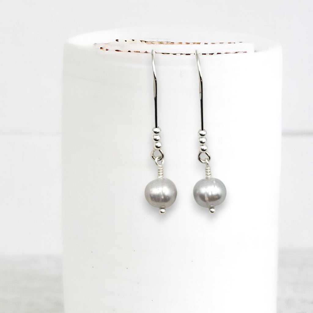 Pearl - Silver & Gray Threader Earrings Bijou by SAM   