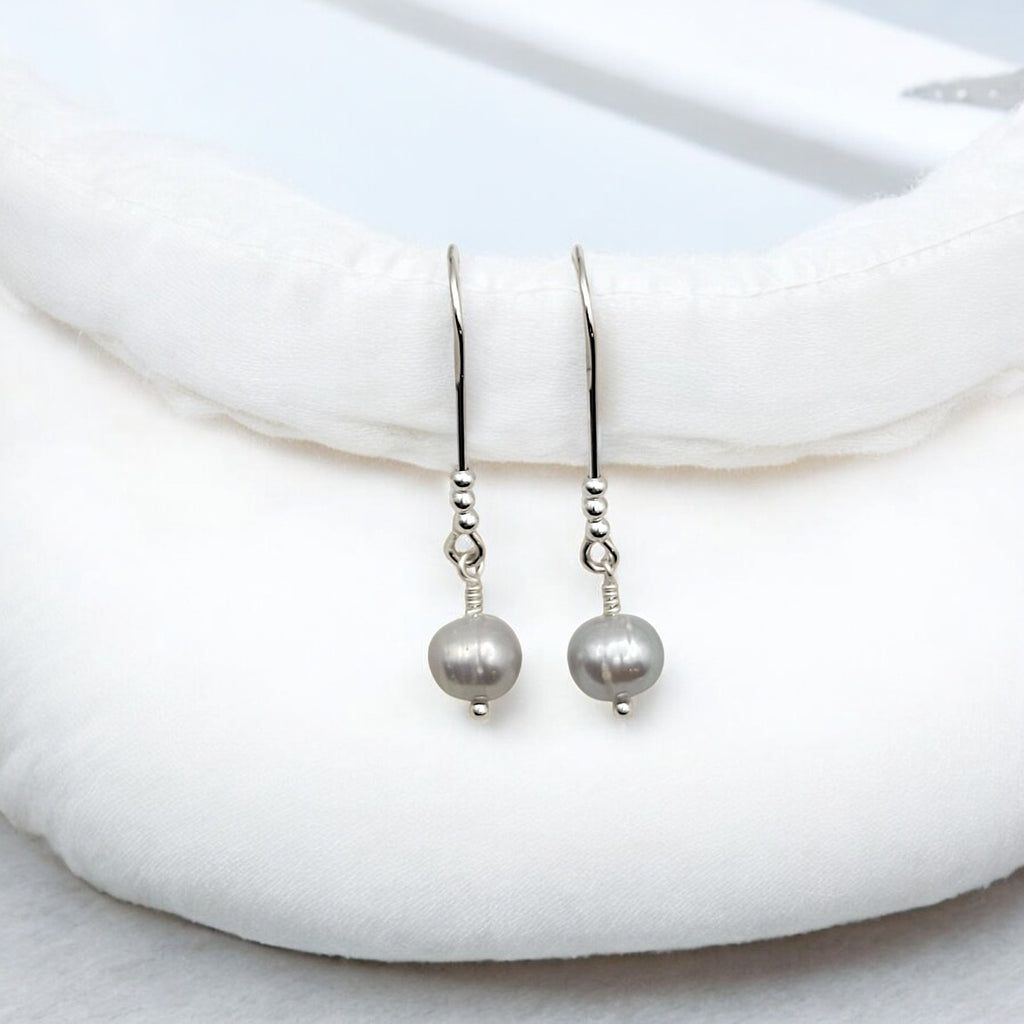 Pearl - Silver & Gray Threader Earrings Bijou by SAM   